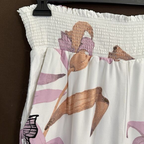 Anthropologie Maeve Pia Binazzi Floral Fish Pants Ruched Waist Wide Leg SMALL - Picture 3 of 8